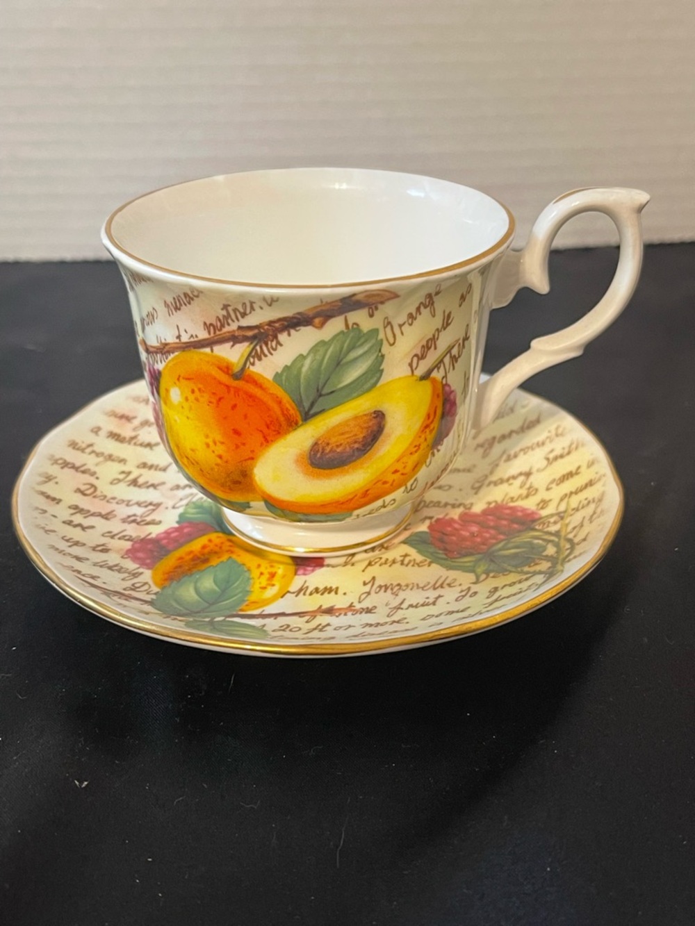 Porcelain Fruit Motif Teacup & Saucer in Yellow Peach Design